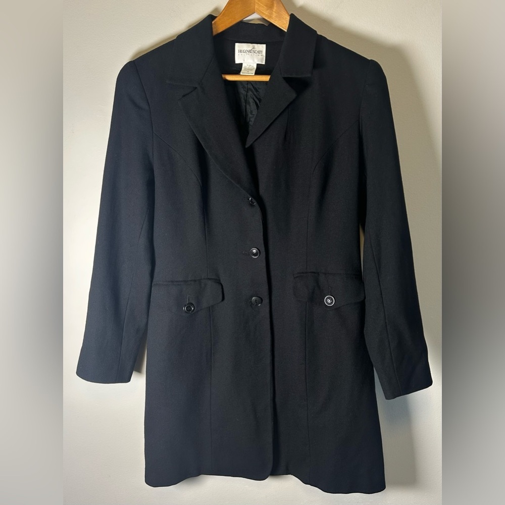 Hugo Buscati Womens 100% Wool Black Peacoat Winter 3 Button Size 10 Acetate - Picture 1 of 11